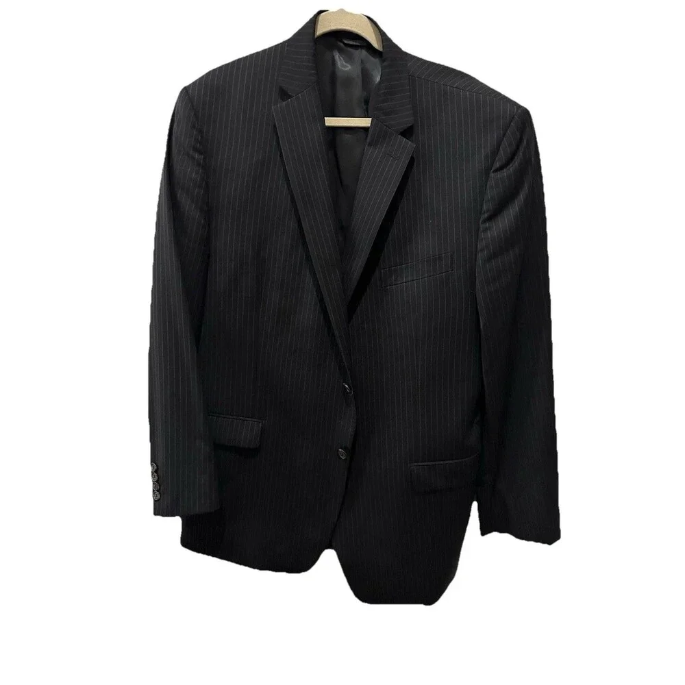 Lauren Ralph Lauren Men's 46L Blazer Jacket Black Gray Pinstripe 100% Wool